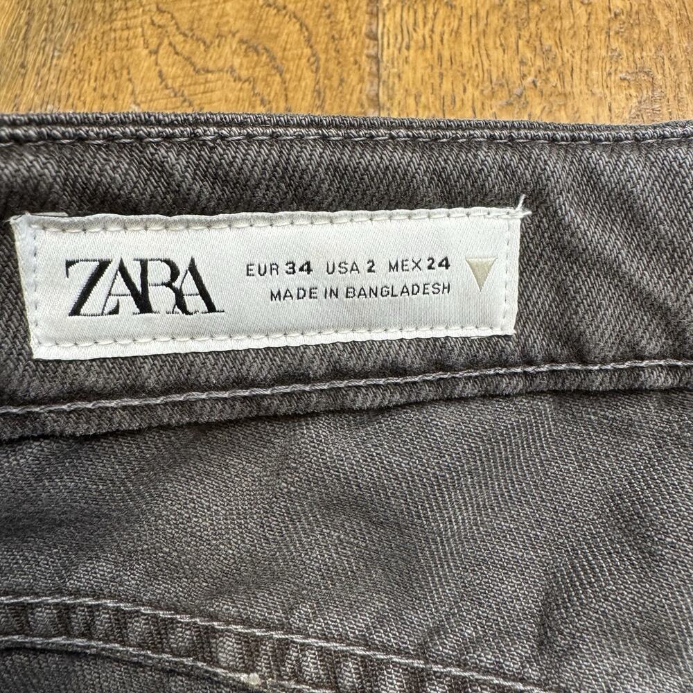 Zara Barrel Ankle Jeans Womens Sz 2 Wide Leg Grey Denim Cotton Boho Grunge - Picture 2 of 7